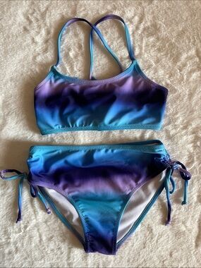 Girls' Blue-Purple Ombre Two-Piece Swim Set SZ 10